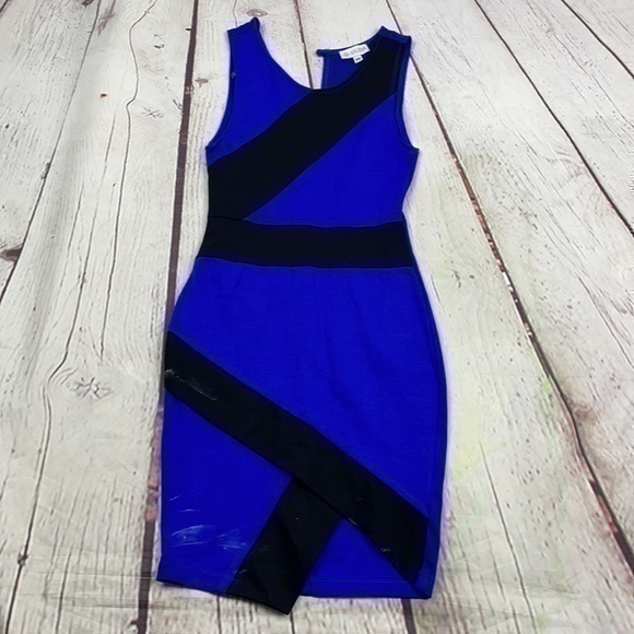 NWOT Guess royal blue and black fitted mini sheath dress XS - Picture 1 of 6